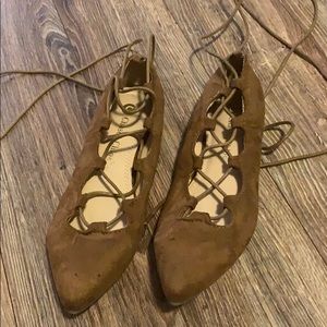 chestnut lace up flats